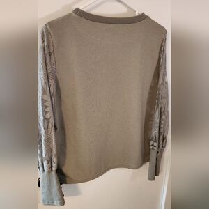 Olive Top with Floral Sleeves Size Large